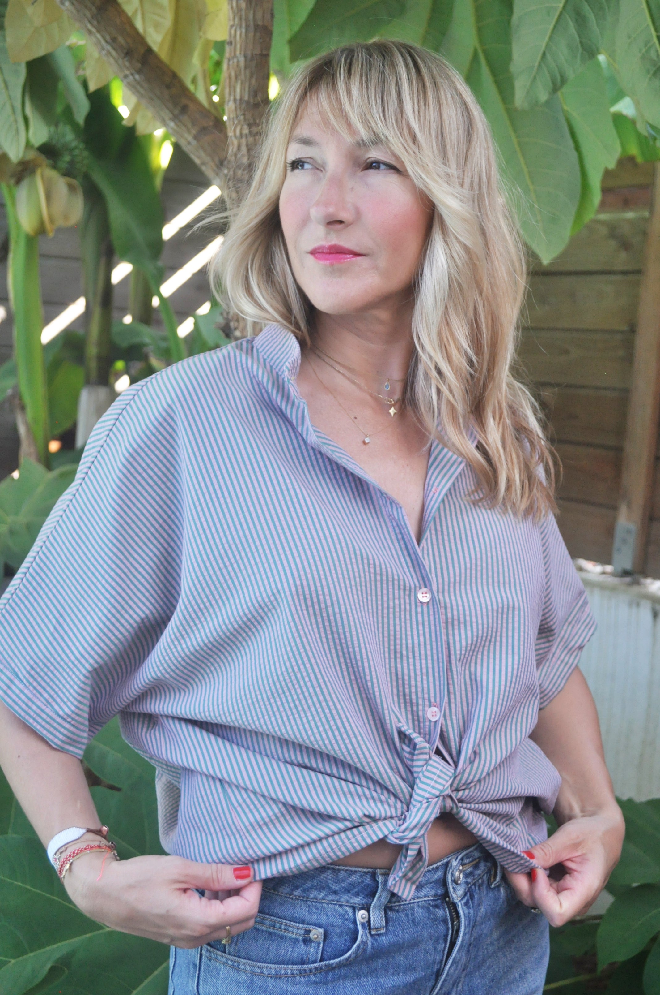 Chemise BANDOL verte/vieux rose